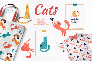 Cats - clipart & seamless patterns