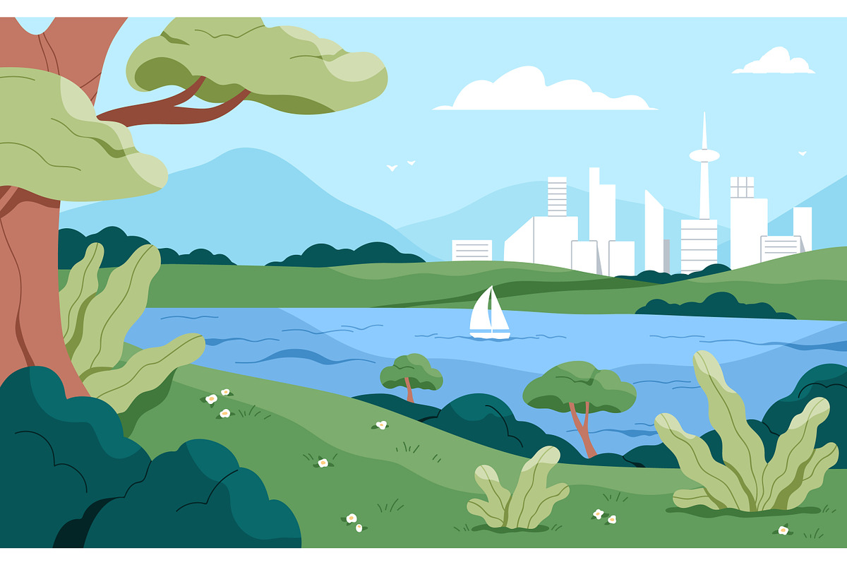 Nature landscape of park with river, a Seasonal Illustration by Good Studio (Photo 1 of 2)