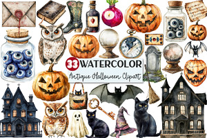 Antique Halloween Clipart, an Illustration by Rose Art