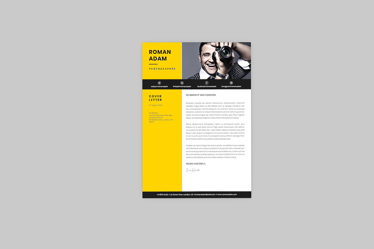 Roman Photographer Resume Designer, a Resume Template by AQR Studio