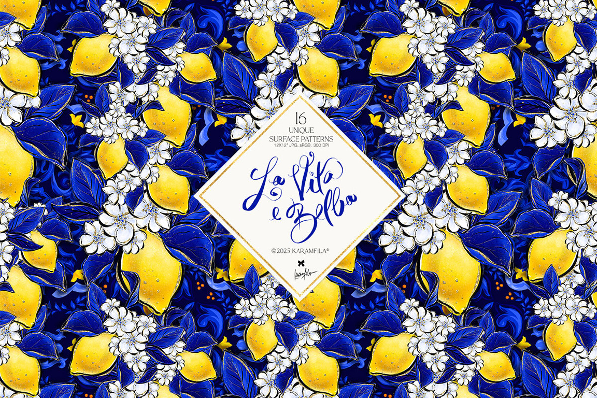Amalfi Lemons & Mediterranean Tiles, a Pattern Graphic by KaramfilaS (Photo 8 of 23)
