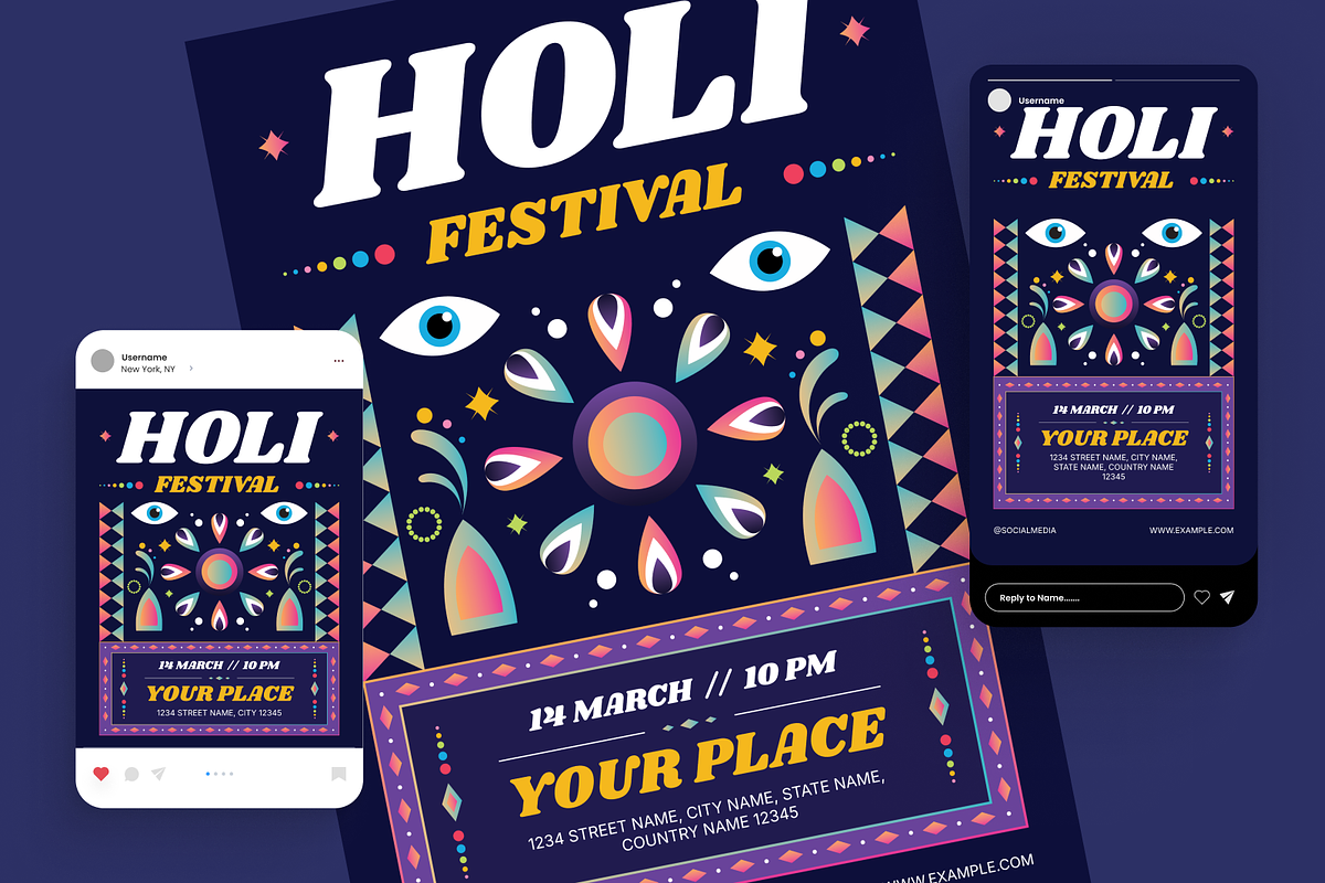 Holi Festival Color Flyer Set, a Flyer Template by Annora Studio (Photo 2 of 6)