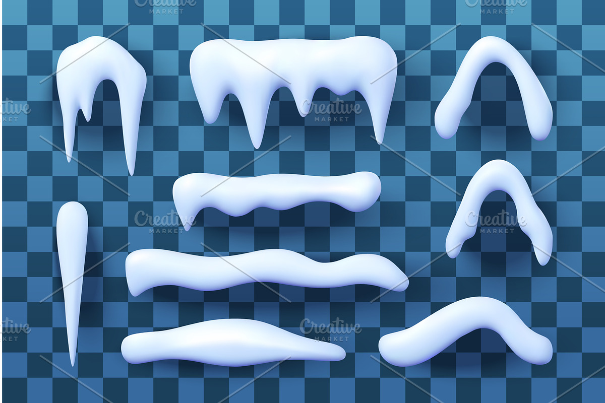3D Set of realistic snow caps drifts, an Object Illustration by Abscent