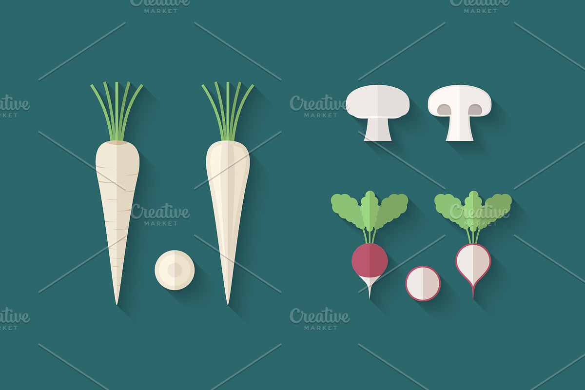 Flat Vegetables Set, an Illustration by Alex Serada (Photo 11 of 17)