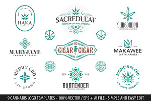 9 Modern Vintage Cannabis Logos V