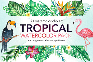 TROPICAL Watercolor Clip Art Pack