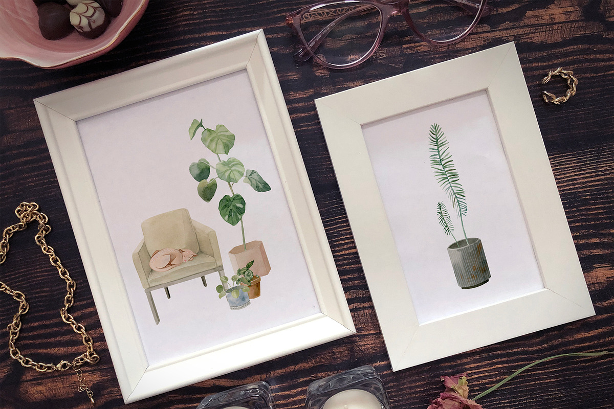 Cosy House Plants Watercolor Clipart, an Illustration by Julia M. Watercolor (Photo 9 of 11)