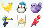 Watercolor Cute Whimsical Birds Png, an Illustration by Creative Art (Thumbnail 2 of 9)