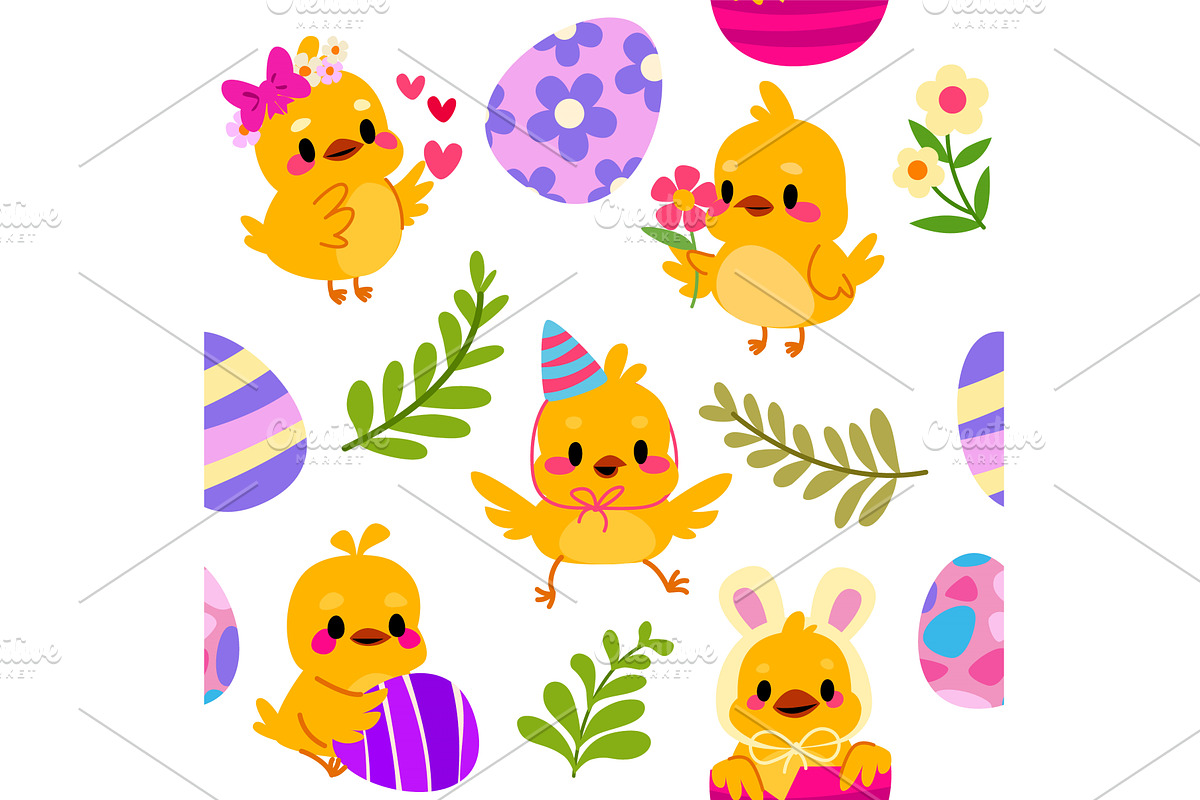 Cute Easter seamless pattern with, an Illustration by art PVP - market