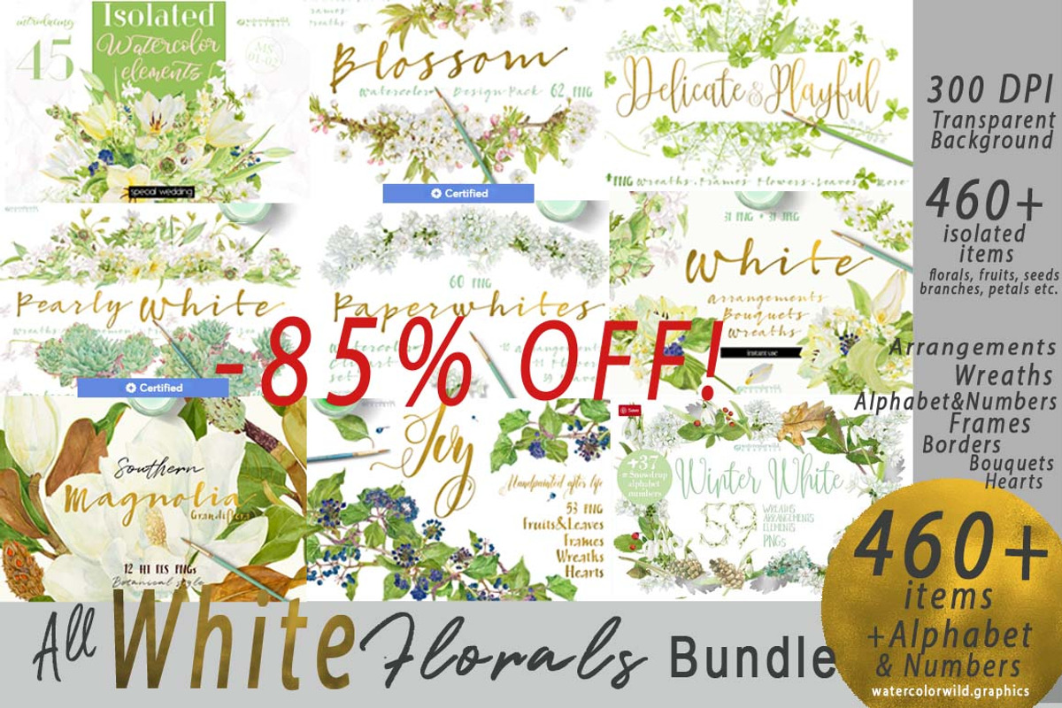 BUNDLE WHITE FLOWERS-85%, an Illustration by watercolorwild.graphics (Photo 12 of 12)