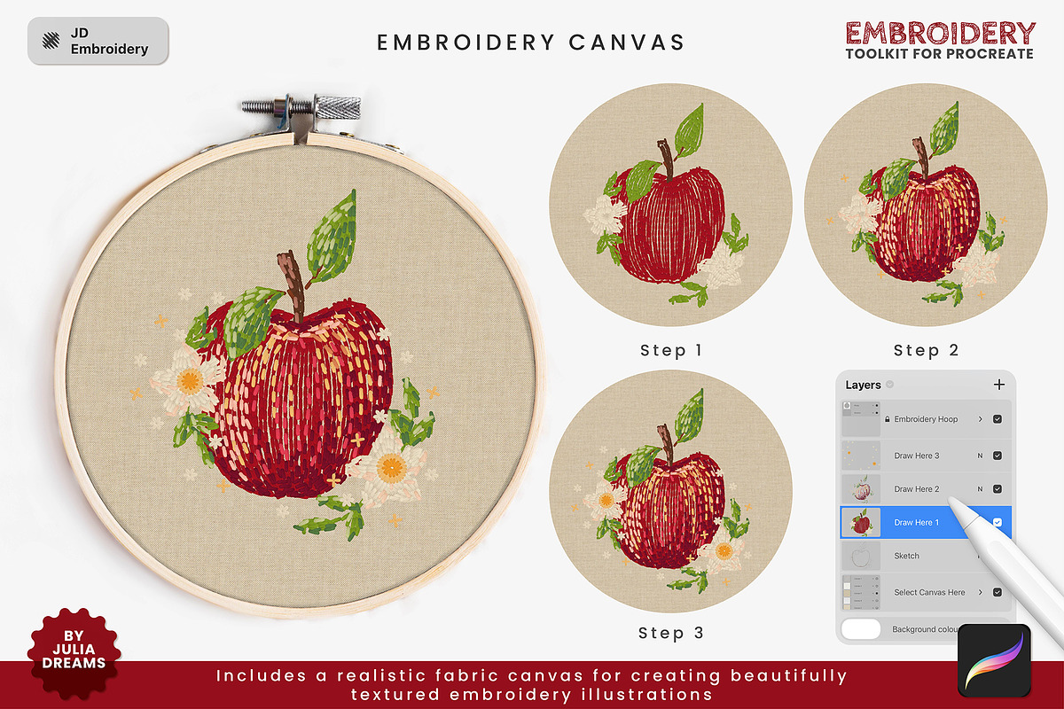 Embroidery Toolkit Procreate Brushes, a Brush Add-On by Julia Dreams (Photo 7 of 9)