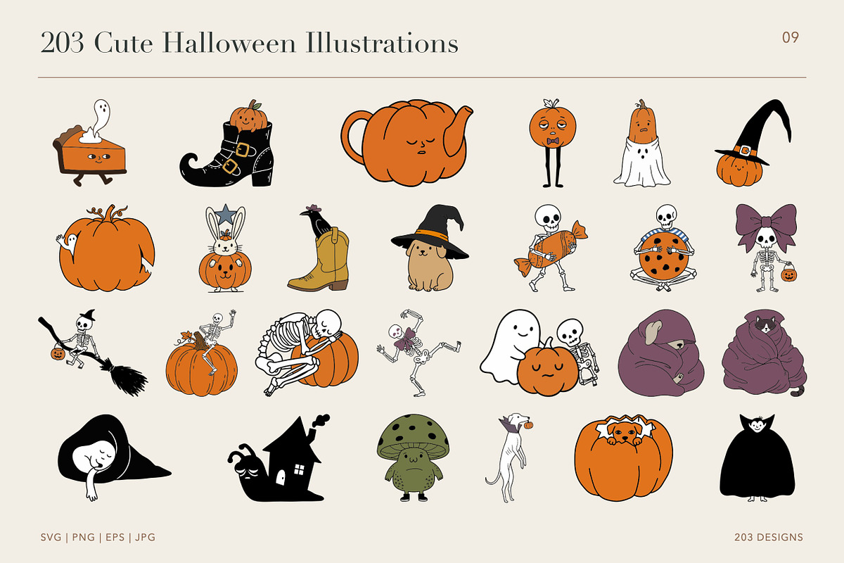 203 Cute Halloween Illustrations, a Seasonal Illustration by designvectx (Photo 10 of 11)