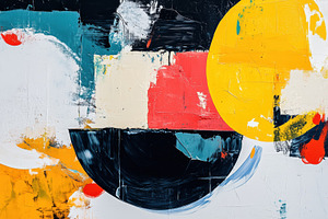 An abstract painting featuring bold colors and shapes, including large circles, an Arts & Entertainment Photo by Textures & Backgrounds