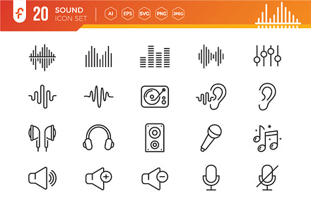 Sound icon set, an Outline Icon by ft.studio