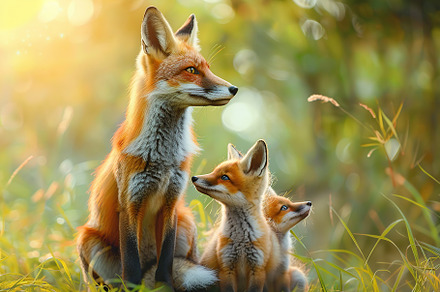 Wild fox family in summer natural forest, an Animal Photo by AlyaAnd