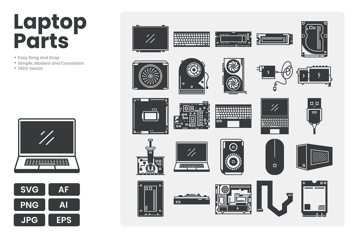 25 Laptop Parts Icons, a Solid Icon by erifqizeicon (Photo 2 of 3)