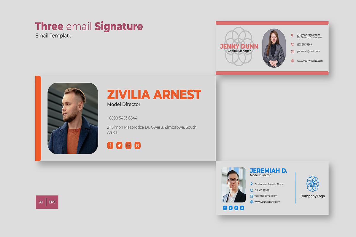 Three Email Signature, an Email Template by LIOKIVA Studio