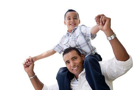 Hispanic father & son having fun containing adult, affection, and affectionate, a Person Photo by Andy Dean Photography