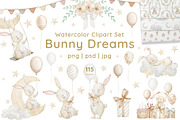 Watercolor Bunny Baby Clipart, an Illustration by Alisles (Thumbnail 1 of 14)