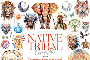 Watercolor Tribal Clipart, Indians