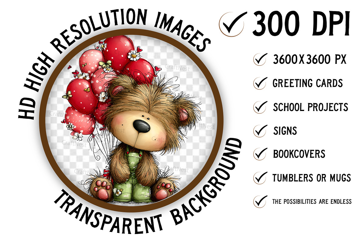 Teddy Bear, Bear With Balloons, an Illustration by Craft Nest (Photo 3 of 9)