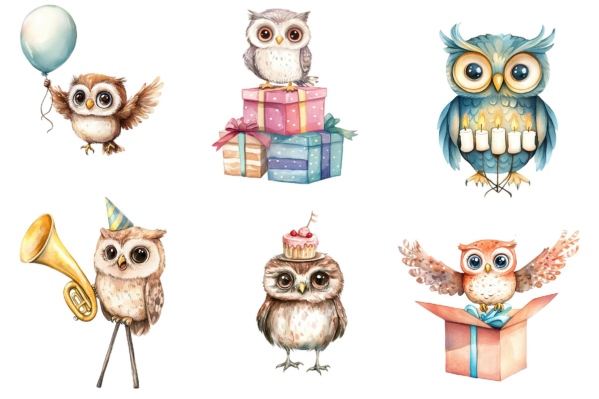 Baby Owl Clipart, Birthday Owl Party, an Illustration by CreationArt (Photo 2 of 5)