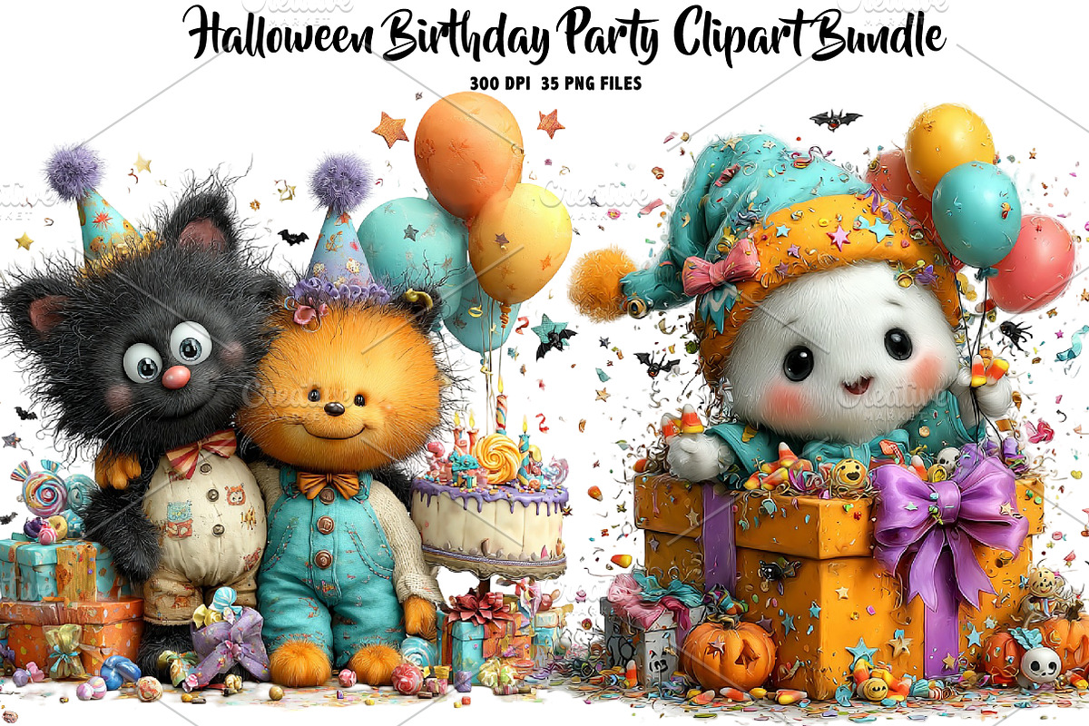 Halloween Birthday Party Clipart, a Seasonal Illustration by CreationArt (Photo 1 of 7)