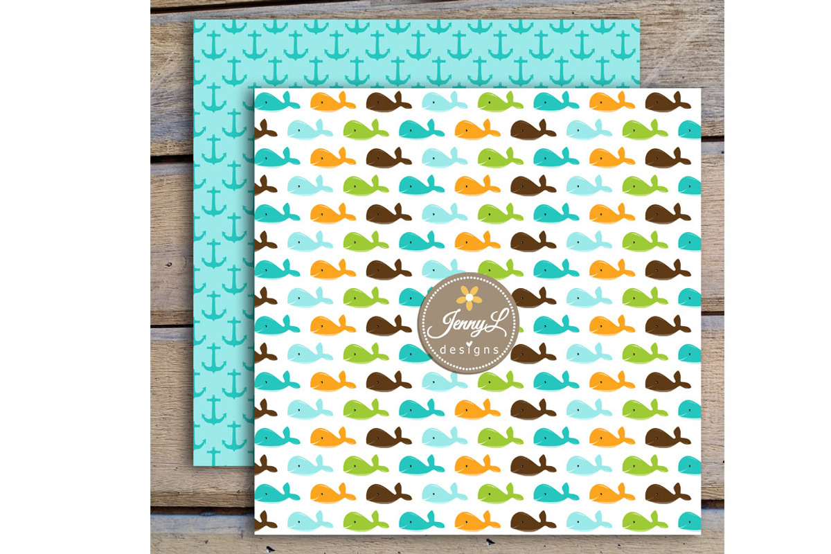 Whale Boy digital papers clipart, a Pattern Graphic by JennyL Designs (Photo 4 of 4)
