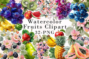 Watercolor Fruits Clipart, an Illustration by Libby Wishes