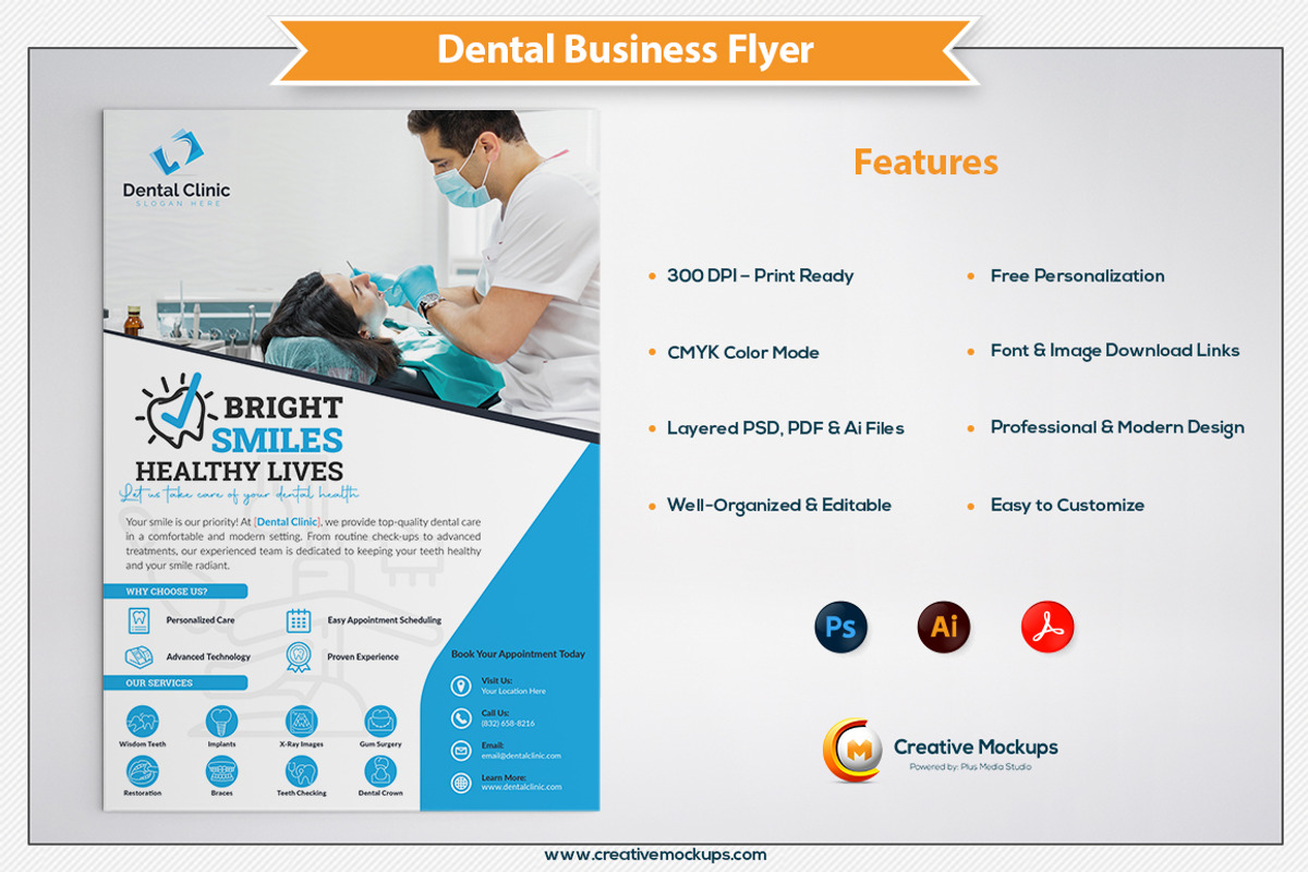 Dental Clinic Flyer Template PSD, a Flyer Template by Plus Media (Photo 1 of 3)