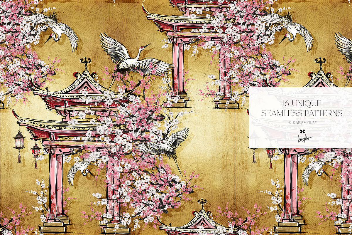 Cherry Blossoms Japanese Patterns, a Pattern Graphic by KaramfilaS (Photo 5 of 23)