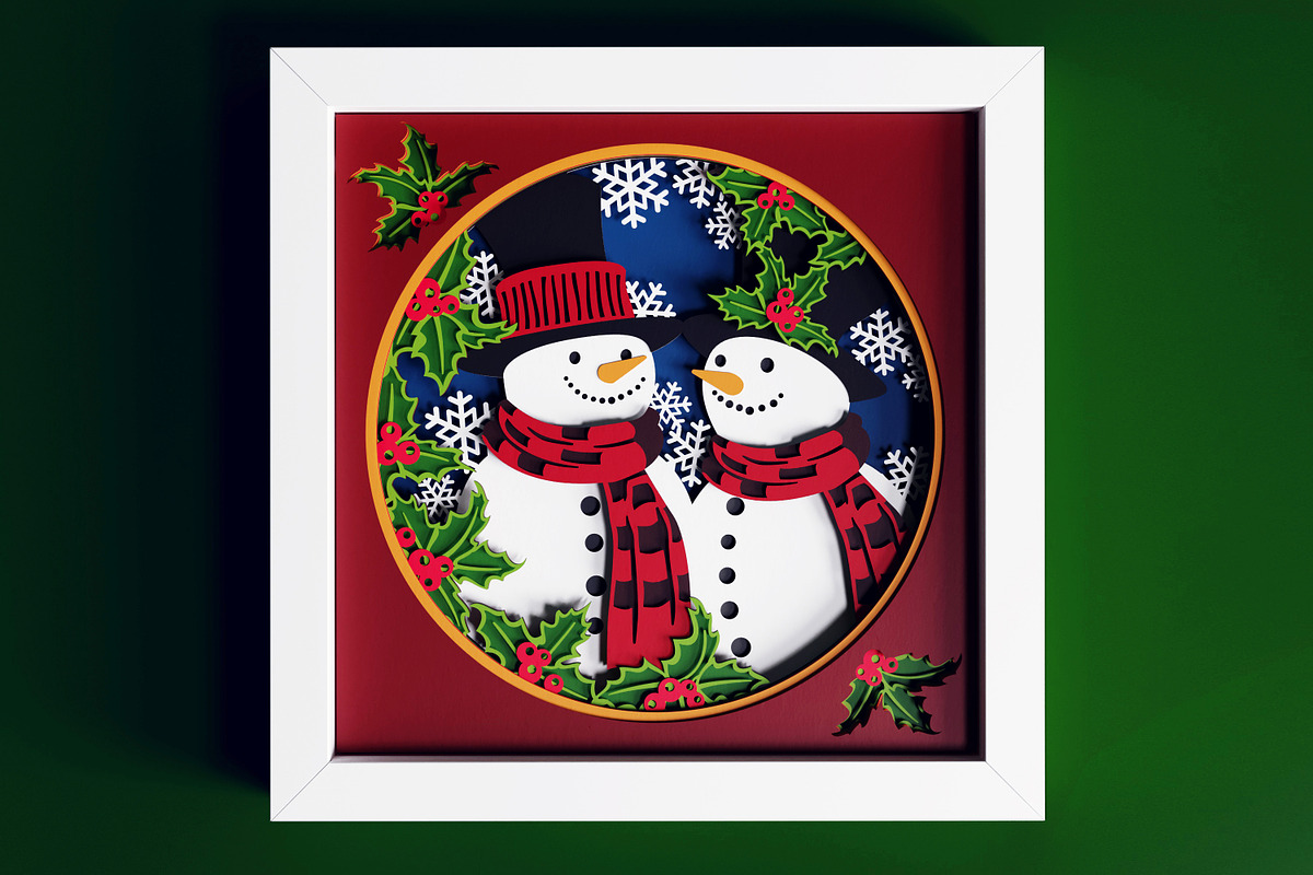 Snowman SVG 3d Shadow box, a Seasonal Illustration by CutLeafSvg (Photo 2 of 6)