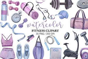 Watercolor Fitness Clipart Workout