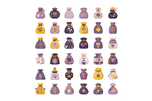 Asian lucky bags cartoon vector set, an Object Illustration by Onyx