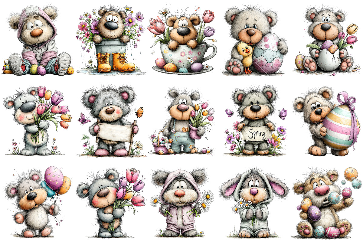 Whimsical Easter Teddy Bear Clipart, an Illustration by OK Design (Photo 3 of 6)