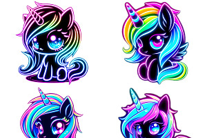 Neon Unicorn Silhouette PNG Set