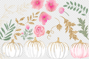 Pink White And Gold Pumpkins Clipart