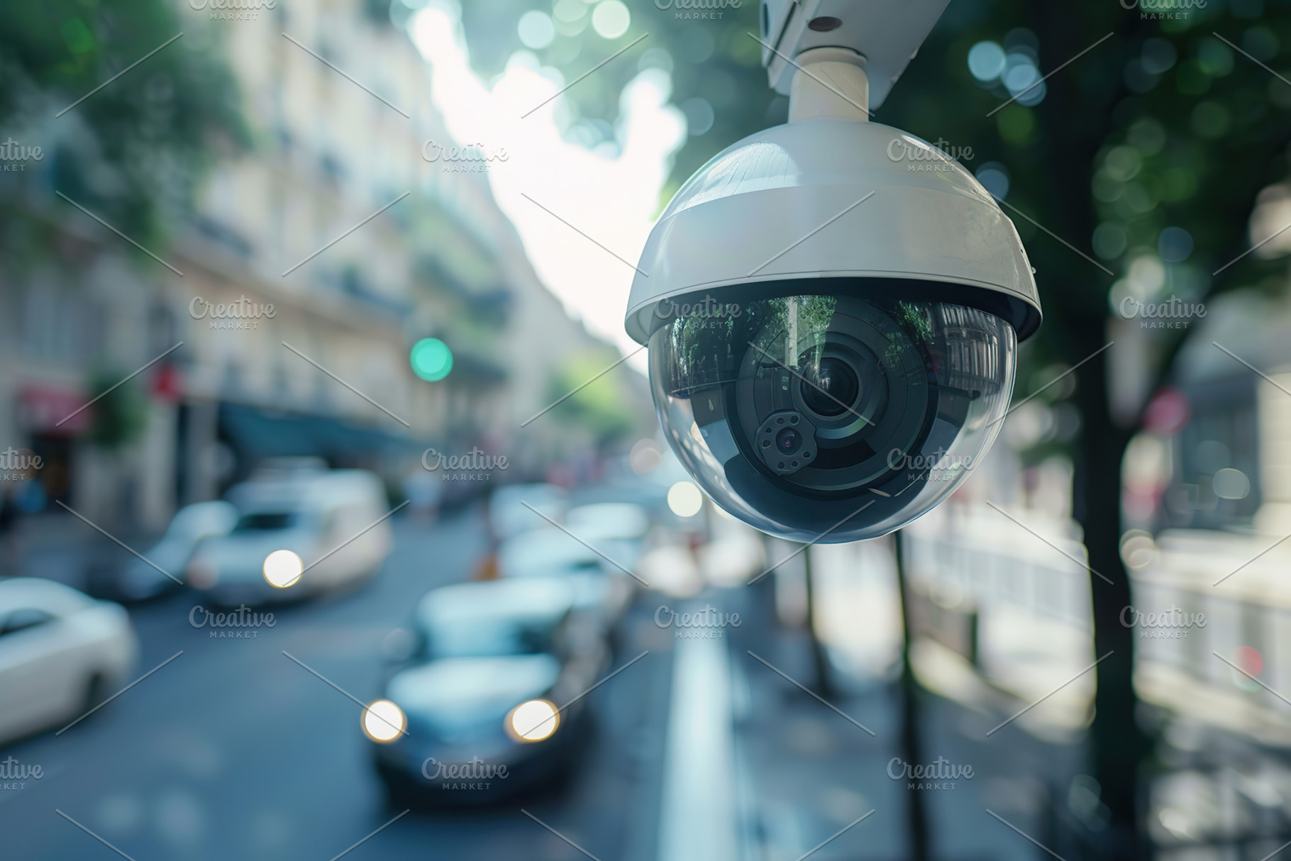 Modern public CCTV camera on wall on blurred building background, a Technology Photo by AlyaAnd