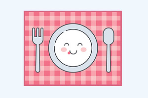 Cute Plate, Fork, Spoon - EPS