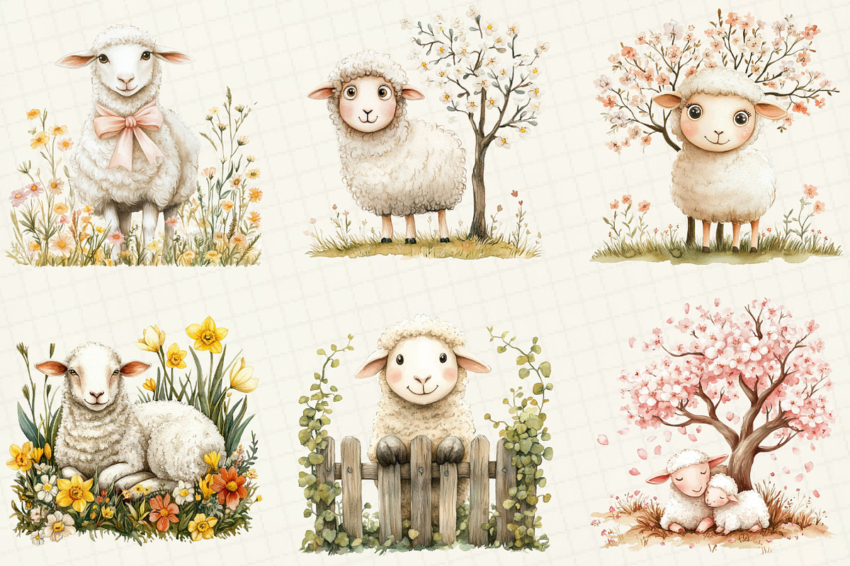 Spring Sheep Clipart, a Work Illustration by OK Design (Photo 4 of 4)