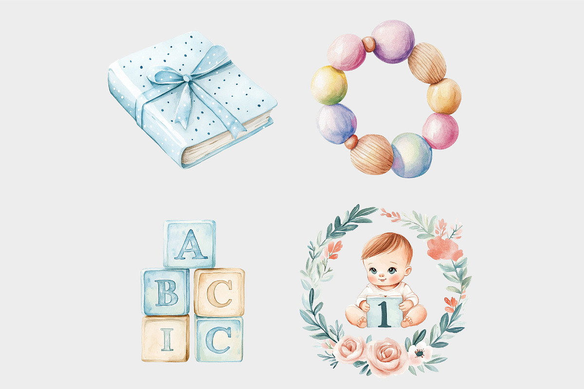 Watercolor Baby Boy Clipart, a Seasonal Illustration by Design Market (Photo 5 of 5)