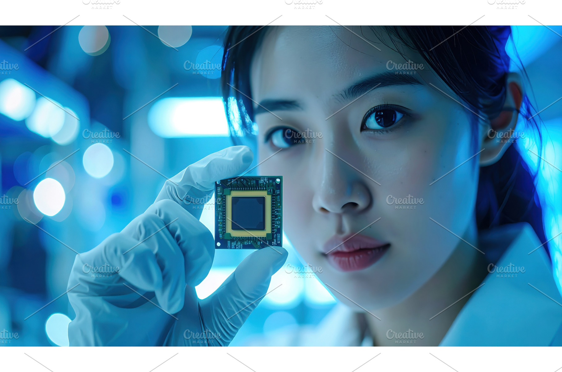 A young scientist in a blue-lit lab, a Technology Photo by Igor Tichonow