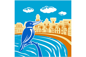 Kingfisher Mediterranean Coast WPA, an Animal Illustration by patrimonio