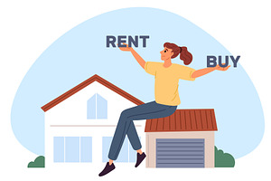 Woman chooses between renting and, a Finance Illustration by Vectorbuum