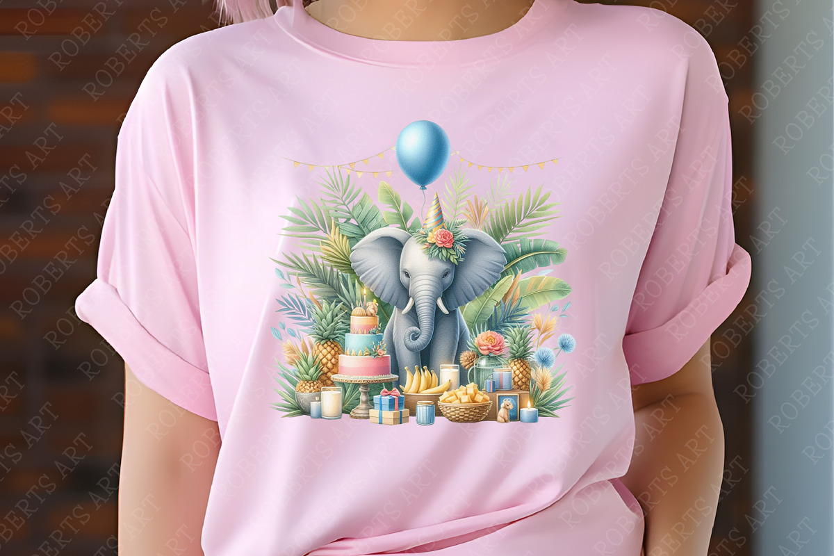 Elephant Birthday Watercolor Clipart, an Illustration by RobertsArt (Photo 8 of 8)