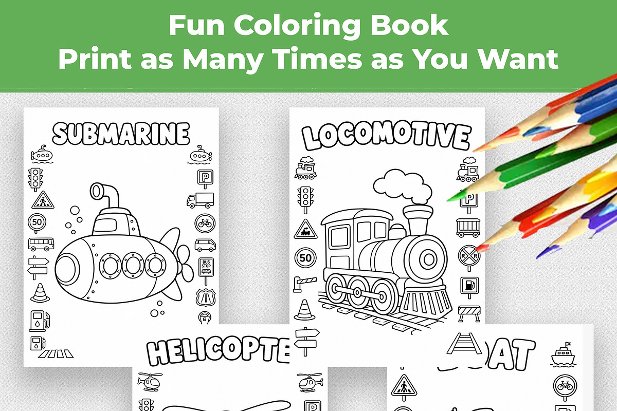 Transportation Coloring Book for Kid, an Education Illustration by Mohammad Sarfaraz (Photo 8 of 17)