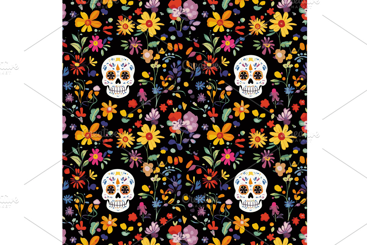 Colorful Day of the Dead skull, an Illustration by AlexArt