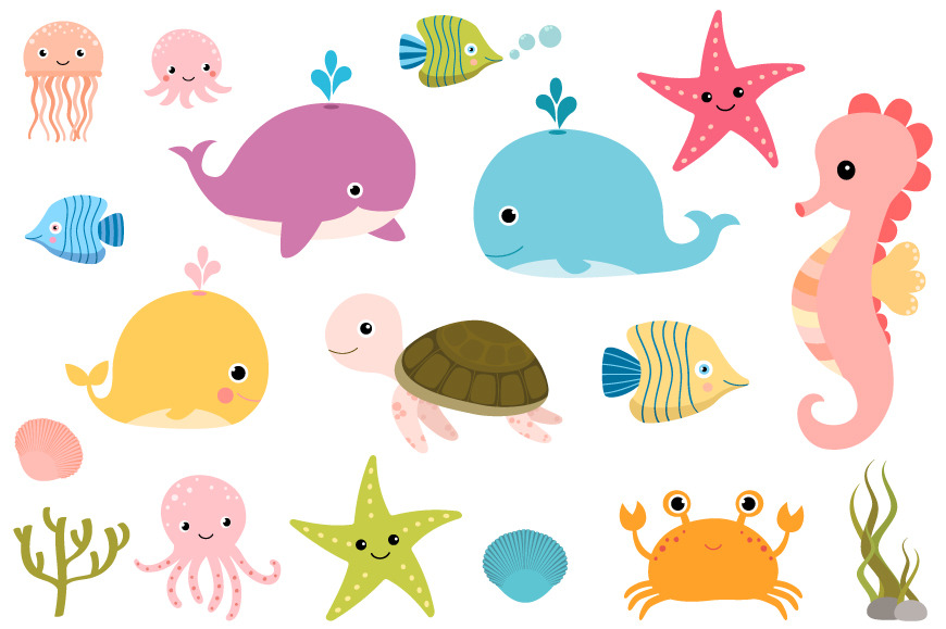 Cute sea animals clipart set | Animal Illustrations ~ Creative Market