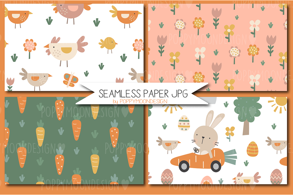Bunny Driver clipart & paper set, a Pattern Graphic by Poppymoondesign (Photo 5 of 7)