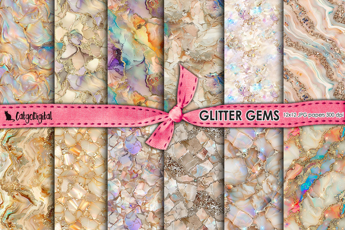Glitter Gem Printable Papers, a Texture Graphic by CatgoDigital (Photo 1 of 6)